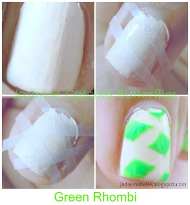 Independence Day Tape Manicure: Green Rhombi
