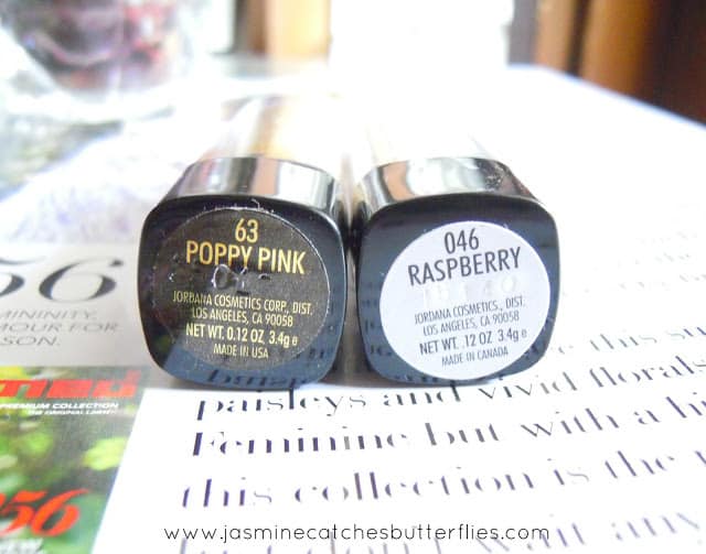 Jordana Lipsticks Poppy Pink and Raspberry