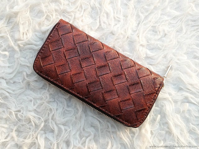 Rose Gal Brown PU Leather Weave Wallet