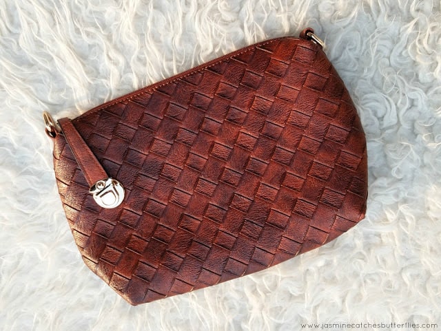 Rose Gal Brown PU Leather Weave Crossbody Bag