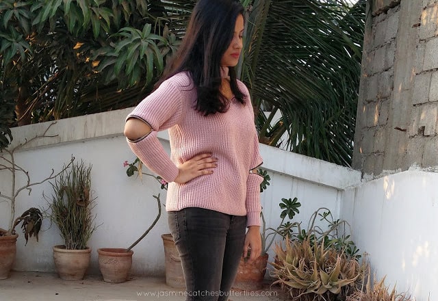 Pink Cutout Choker Jumper