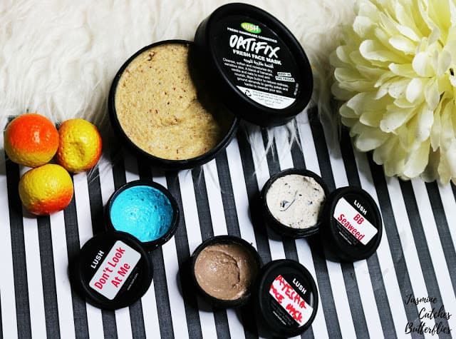 LUSH Face Masks: Oatifix, Don't Look At Me, Ayesha, and BB Seaweed