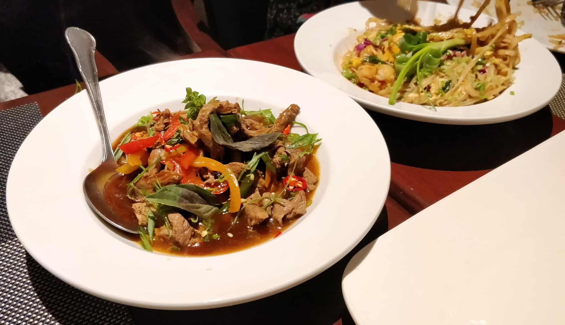 Stir Fried Beef with Chilies and Holy Basil and Pad Thai Goong Sod